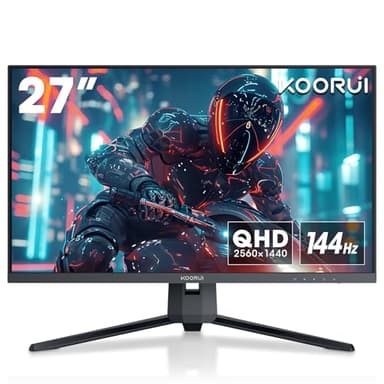 KOORUI Gaming Monitor 27 Pulgadas, QHD 2560 x 1440 PC Pantalla con tecnología Adaptive-Sync (VA Panel, 144Hz, 1ms, DCI-P3 90%, Gsync Compatibilidad, VESA, DisplayPort, inclinación Ajustable)