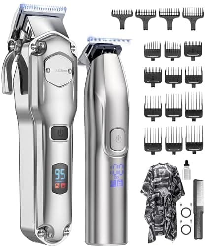 Maquina de Cortar Pelo Hombre,Juego de Barbero y Recortador,Cortapelos Recortadora de Barba,Maquina de Afeitar Hombre con Peines Guía