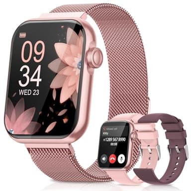 DEKELIFE 2025 Reloj Inteligente Mujer con Llamadas, 1.85" Smartwatch con 3 Correas 110+ Modos Deportivos SpO2/Pulsómetro/Monitor de Sueño, IP68 Impermeable Pulsera Actividad para Android iOS, Rosa