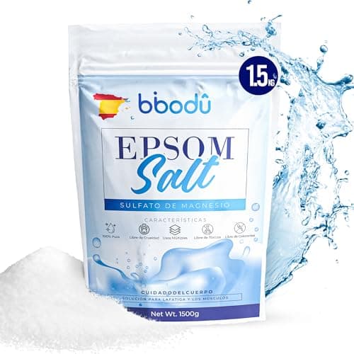 BIBODU Sales de Epsom 1500gr | Sales de Baño Naturales para Relajar, Revitalizar y Recuperar | Sulfato de Magnesio 100% Puro perfecto para Baño Relajante, Desintoxicación y Recuperación Muscular