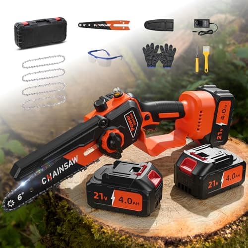 Mini Motosierra Bateria 6 Pulgadas, 8000mAh Motosierra Eléctrica, 1000W Motor Sin Escobillas Motosierra de Mano, Minimotosierras de Batería para Jardinería, Compatible con las Baterías de Makita