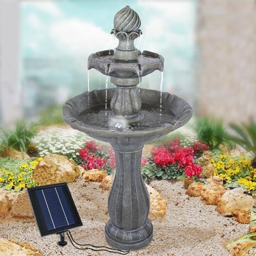 Fuente de jardín Fuente Solar Jardín clásico con batería de Iones de Litio y luz LED Fuente Baño de pájaros Cascada