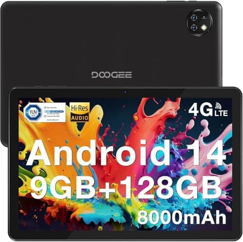 DOOGEE T10W Tablet 10 Pulgadas, Android 14 Tablet, 8000mAh Dual 4G LTE + 5G WiFi, Tableta 128GB / Certificación TÜV SÜD/Face ID/Certificación Hi-Res/OTG/ BT5.0/ Tipo-C/ 3.5mm Jack Negro