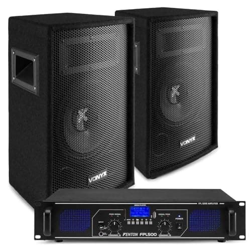 Pack de Sonido Completo con Bluetooth - Sistema de Sonido Completo con 2 Altavoces de 8 Pulgadas (Vonyx SL8) + Amplificador con Bluetooth y Reproductor MP3USB/SD (Fenton FPL500) y cableado Incluido