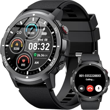 PYRODUM Reloj Inteligente Hombre Llamadas Bluetooth, 1.43" AMOLED Smartwatch Hombre, 5ATM Impermeable Reloj Deportivo con Oxímetro, Pulsómetro, Monitor de Sueño, 113 Modos Deportivos para Android iOS