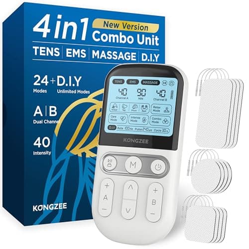 [4 en 1] D.I.Y Modos Electroestimuladores Musculares y Nerviosos, A/B Canales TENS/EMS de Masaje Terapia Maquina para Aliviar el Dolor/Cuello/Muscular Entrenamiento, 12pcs Almohadillas de Electrodos