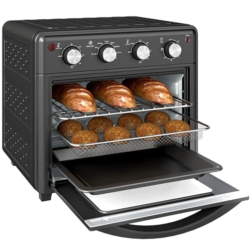 HOMCOM Horno Eléctrico Multifunción de Sobremesa Mini Horno Tostador de 30L 1600W Freidora de Aire con 7 Modos de Calor Temporizador y Temperatura Regulable 43x39x39 cm Negro