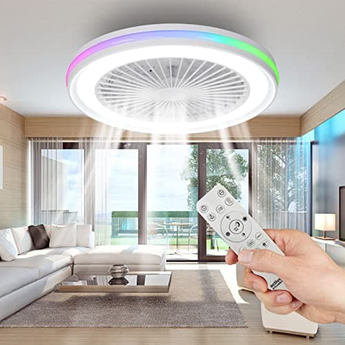 activeallbrite Ventilador de Techo con luz，Motor DC 20W LED 40W, RGB 3000K-6500K ，Velocidad del Viento ajustable con Control Remoto, Adecuado Para 10㎡-13㎡ Cocina, Sala de estar, Dormitorio，Ø47CM