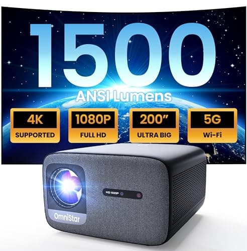 OmniStar L80 Proyector 4K Soporte, Full HD 1080P Nativo 1500 ANSI Lumens, Proyector WiFi Bluetooth 5G con Auto Focus/Keystone, Altavoces 2×15W, para iOS/Android/TV Stick