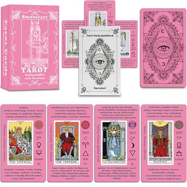Smoostart Rosa Tarot holográfico para Principiantes con significados, con guía, Palabras Clave, Elemento, Planeta, zodíaco, Chakra, sí o no, Tono Musical, numerología (Versión Inglesa)
