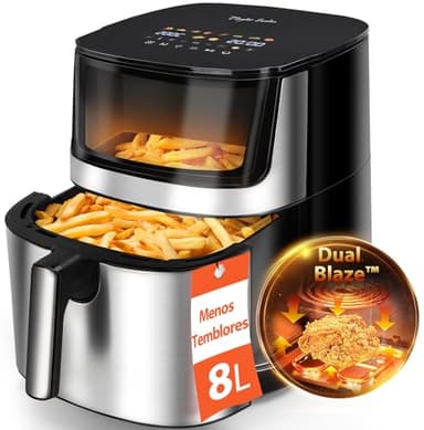 Taylor Swoden Freidora Aire 8 Litros Dual Blaze™ Air Fryer 2000W con Ventana, EvenlyCook, 10 Programas, 3 Modos, Panel Táctil, Interior Metálico, Temperadura y Tiempo Regulable, Apta para Lavavajillas