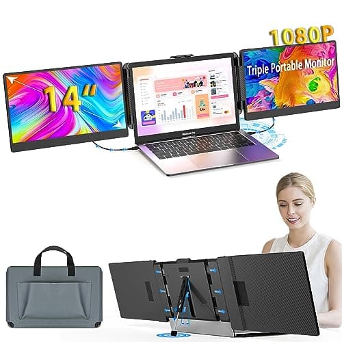 Kwumsy Triple Pantalla Para Portatil-14 Pulgadas Monitor Portátil Pantalla Portátil,FHD 1920 * 1080p Extensor De Pantalla Para Laptop,Compatible Con13 A 17,3 Pulgadas Laptop (Con Carcasa De Bisel)