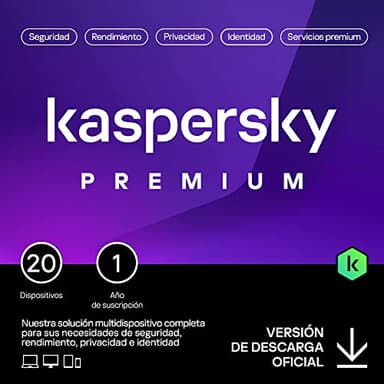 Kaspersky Premium Total Security 2024 | 20 Dispositivos | 1 año | Anti-Phishing y Firewall | VPN ilimitada | Gestor de contraseñas | Control parental | Soporte 24/7 | PC/Mac/Móvil | Código por email
