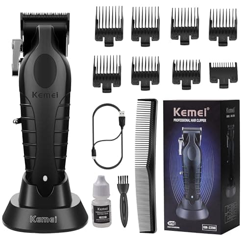 KEMEI 2296 Cortapelos profesionales para hombres, kit de corte de pelo inalámbrico con cable, recortadora de pelo y barba, cortadora de peluquería con cuchilla en T con USB recargable, color negro