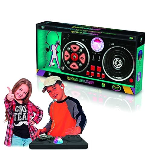 DEQUBE -Mesa de mezclas DJ con diversas bases y efectos disco-Incluye bola de luces, cascos y micro-Conexión a distintos dispositivos- +5 años-Tamaño 39X4X20cm (916D00040)