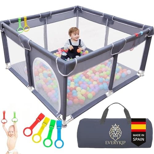 EveryKip® Parque Infantil Bebe 120x120cm Corralito Bebe Plegable Centro De Actividad Con Malla Transpirable Baby Playpen | Incluye Bolsa De Transporte y Anillas No Incluye Bolas