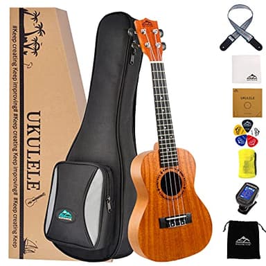 EASTROCK Ukelele para principiantes Kit de instrumentos de ukelele de madera de caoba de 23 pulgadas con bolsa, afinador, correa de ukelele, cuerda de carbono, paño de limpieza