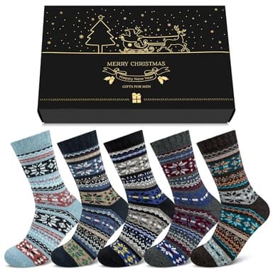 Chalier Cozy 5 Pares de Calcetines Térmicos para Hombre, Calcetines Gruesos y Cálidos de Lana para el Frío Invierno, Calcetines para Botas para Caminar, Trabajo de Negocios, con Caja de Regalo