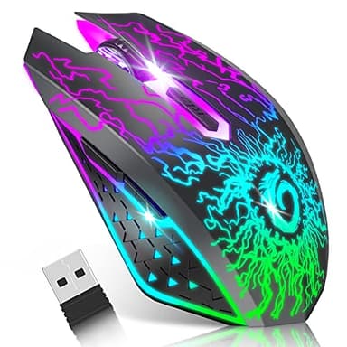 VersionTECH. Raton Inalambrico para Juegos, 2.4G Raton Gaming Recargable Silencioso con Luces LED Coloridas, 6 Botones, para PC, Ordenador, portátil,Ultra-Ligero-Negro