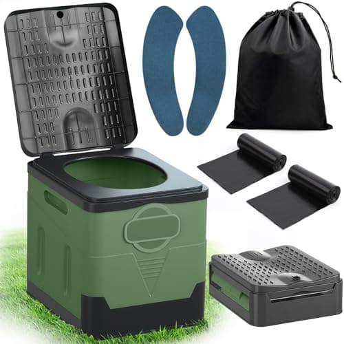Saixuan WC Portátil Plegable, 25L de Capacidad, Soporta hasta 150KG – Inodoro Portátil con 24 Bolsas Desechables, Bolsa de Transporte y Cojín, para Camping, Autocaravana, Senderismo