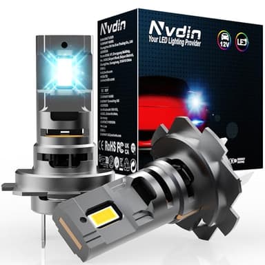 Nvdin bombillas h7 led 26000lm, lámpara para faros coche y moto, tamaño 1:1 ultracompacto y montaje directo, kit de lámparas de 12v para luces largas o cortas, 6000k blanco luces