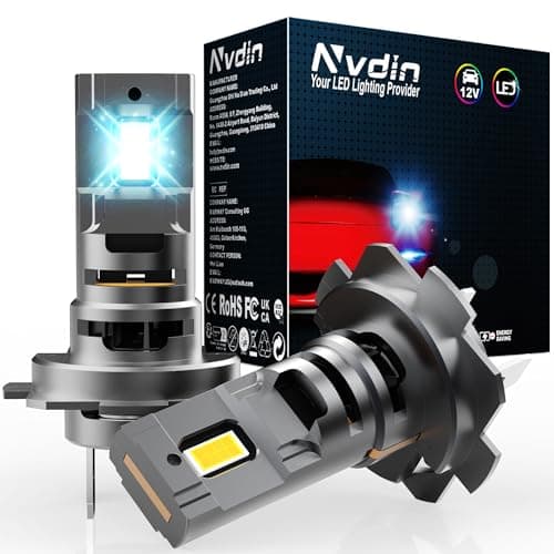 Nvdin Bombillas h7 led 26000lm, lámpara para Faros Coche y Moto, tamaño 1:1 ultracompacto y Montaje Directo, Kit de lámparas de 12v para Luces largas o Cortas, 6000k Blanco Luces