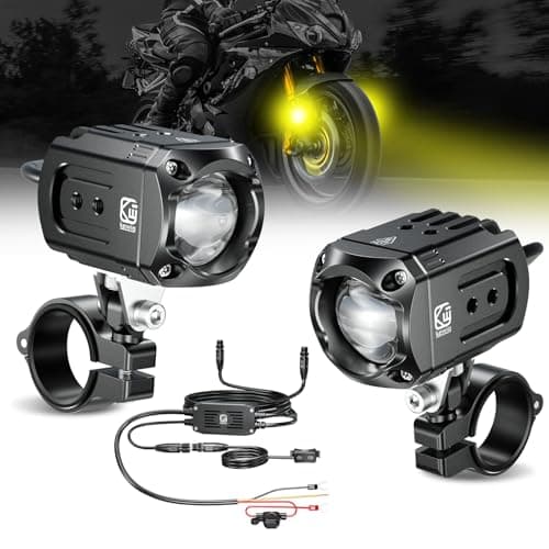 Kewig Luz adicional LED para motocicleta, 60 W, color ámbar/amarillo blanco, faros auxiliares de dos colores, faros antiniebla con arnés de cables, faros de trabajo todoterreno, compatible con