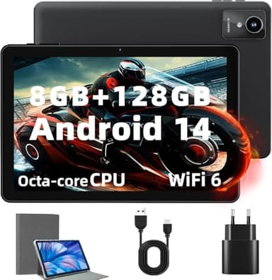 Rebecco 2025 Tablet 10 Pulgadas,Android 14 Tablets,8GB RAM+128GB ROM+1TB Expand, Octa-Core 2.0GHz, 1280 * 800 IPS HD Display, 6000mAh, 5MP+8MP Camera, 5G Wi-Fi/Bluetooth 5.4, Widevine L1
