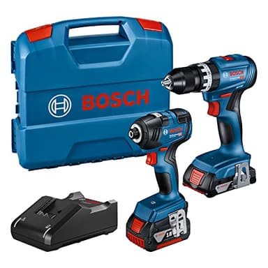 Bosch Professional 18V System GDR 18V-200 + GSB 18V-45 - Set atornillador de impacto + taladro percutor (1 batería 2.0 Ah, 1 batería 4.0 Ah, en maletín) - Amazon Exclusive