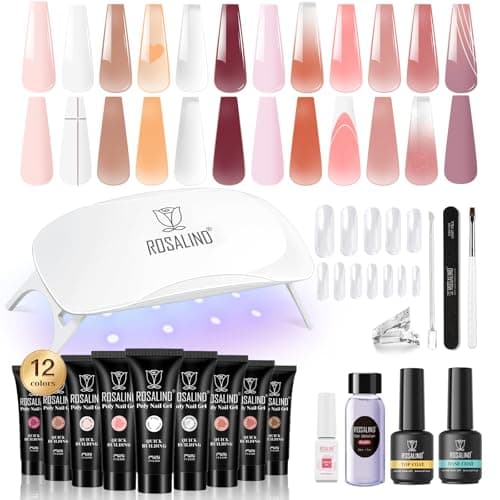 ROSALIND Uñas Poligel Kit Completo, 12 Colores 10ml Gel Extensión de Uñas Kit Completo con UV Lámpara, Base&Top Coat, Nail Art Kit Uñas de Gel para Bricolaje en Casa & Profesionales Salón