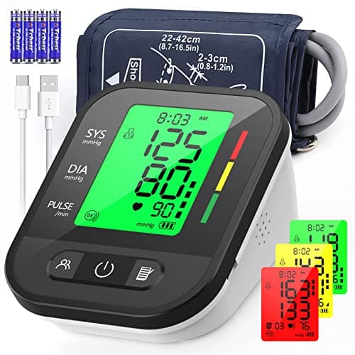 Tensiómetro de Brazo Digital, KKmier Medidor Tension Arterial Grande Pantalla LCD para Medidor la Presión y el Pulso,Brazalete de 22-42 cm, con 2 Usuarios de Memoria (2x99)