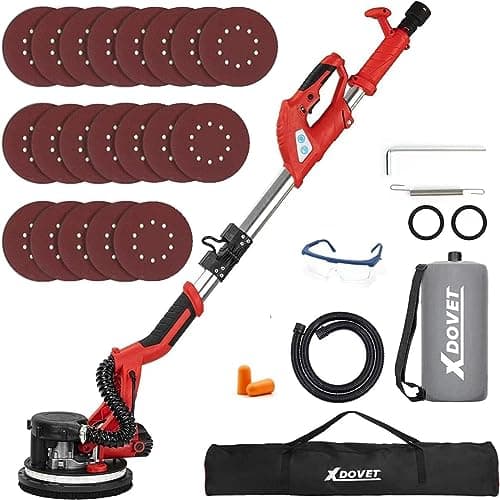 Lijadora de Pared, 850W Lijadora de Techo con Sistema Automático de Recogida de Polvo, Accesorio Único para Lijar Techos, 6 Velocidades Ajustables, 20 Discos Lijadores, Luz LED (Rojo)