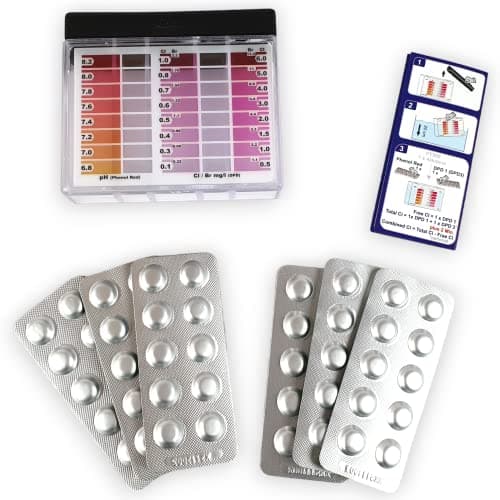 Prueba de cloro y pH para piscina con 60 pastillas de prueba rápidas cada una, 30 x cloro DPD1 y 30 x pH fenol rojo, kit de prueba, prueba de agua, jacuzzi, acuario, accesorios de piscina, medidor de