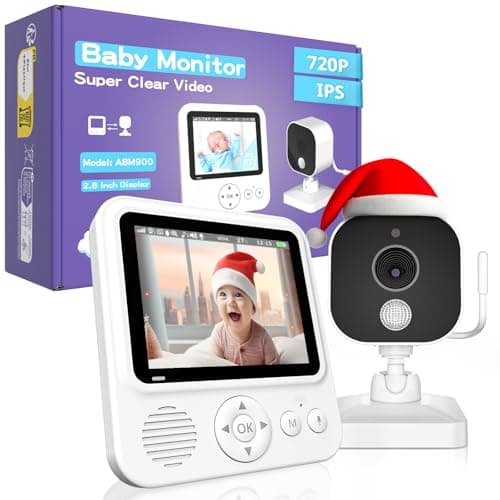 OBVHNUA Vigilabebés con Cámara, 2000mAh Camara Vigilancia Bebe Inteligente con Pantalla LCD de 2.8", VOX, Zoom 2X 4X, Visión Nocturna, Monitoreo de Temperatura, Despertador, Comunicación
