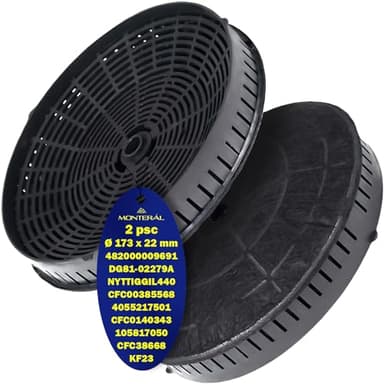 2 Piezas Filtro Carbon Activo para Campana Extractora 173 x 22 mm DG81-02279A CFC0140343 CFC0038668 482000009691 405521750 4055171138 KF23 C00385095 para Electrolux para Samsung para Elica - MONTERAL