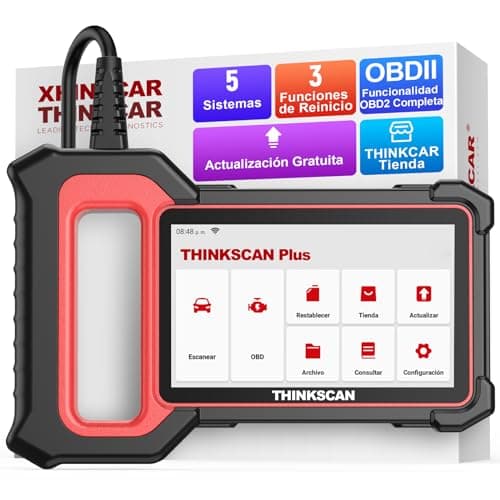 thinkcar OBD2 Diagnosis, ThinkScan Plus S4 Maquina Diagnosis, Diagnosis Coche Multimarca con 4 Sistemas (Motor/TCM/ABS/SRS/BCM) y 28 Funciones de Reinicio (Elija 3 Gratis), Actualización Gratuita