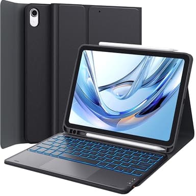 CHESONA Teclado iPad 10 Generación, Funda iPad A16 11 Pulgadas 2025 con Teclado, Touchpad Inteligente, Retroiluminación de 7 Colores, 2 Canales BT, Magnético Español Ñ Teclado, Negro