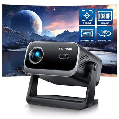Proyector【Auto Keystone/Enfoque Eléctrico/Polvo-Prueba】 Mini Proyector Portátil WiFi Bluetooth 1080P Full HD Soporte Giratorio de 145° Móvil Proyector Cine en Casa/Exterior para HDMI/TV Stick/PS5/USB