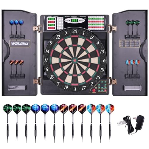 WIN.MAX Diana electrónica profesional con 65 variantes para 1 a 8 jugadores con 12 dardos + 12 plumas Pro 100 accesorios