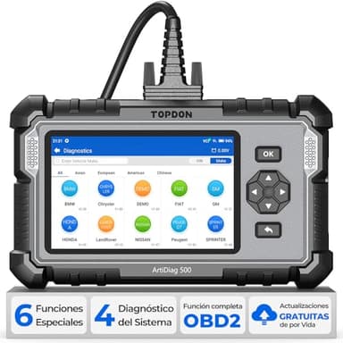 TOPDON Escáner OBD2 ArtiDiag500 Mejorado, OBD2 Diagnosis Maquina con 6 Funciones de Reinicio, para Motor, ABS, SRS, Caja De Cambios, Actualización Gratuita