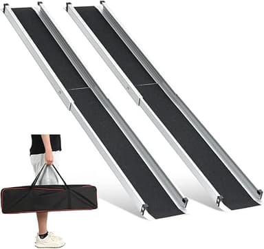 gardhom 2PCS Rampas Telescópicas para Silla de Ruedas de 74,5 a 122 cm, Rampa Portátil Ajustable para Silla de Ruedas de 272 kg, Rampas con Superficie Antideslizante Negra y Bolsa de Transporte