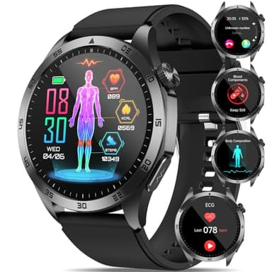 YYKY 2025 Reloj Inteligente con ECG/HRV/Ácido Úrico/Lípidos/BMI, 1.43" AMOLED Always-On Display Smartwatch con 24/7 Presión Arterial, Temperatura Corporal, Sueño Pulsera Actividad para Android iOS