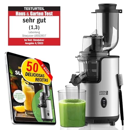 LEBENLANG Extractor de Jugo Lento - Acero Inoxidable & Libre de BPA I Juicer Licuadora para Verduras y Frutas Extractor de Zumos y Verduras I Licuadora Prensado Frio Juicer Machine
