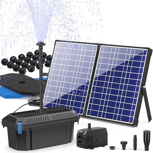 Biling Bomba solar para estanque con filtro, 30 W, 1200 l/h, filtro solar para estanques, juego completo con bomba para estanques y cascadas de hasta 2000 l, fuente solar para exterior, jardín