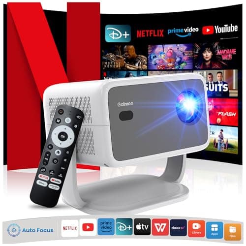4K Proyector [Netflix Oficial/Enfoque Auto/Base Giratoria 360°] Proyector con Wifi y Bluetooth 1080P Nativo Proyector Portátil, One-Click Use Netflix/YouTube/PrimeVideo/D+ Smart Home Outdoor Proyector