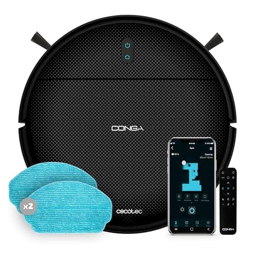 Cecotec Robot Aspirador con Navegación Giroscópica Conga 999 Map X-Treme. Motor de Succión 2000Pa, 2 Cepillos Laterales, 2 Mopas de Fregado, Autonomía 120 mins, Control con App y Mando