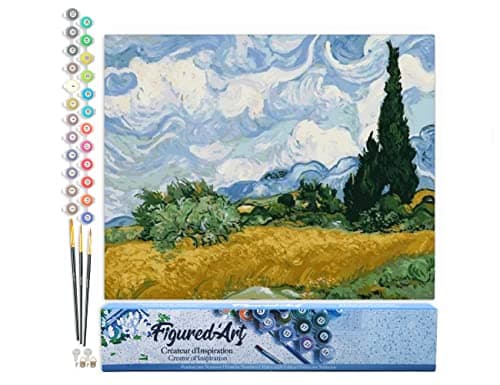 Figured'Art Pintar por Numeros Adultos Cielo De Van Gogh - Manualidades pintura acrilica Kit Cuadro DIY completo - 40x50cm sin bastidor