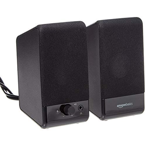 Amazon Basics Altavoces para ordenador de sobremesa o portátil con cable USB, Negro, 13.4 cm