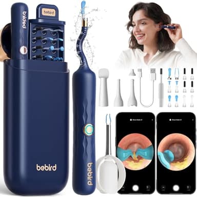 Bebird Otoscopio, 1920P HD Flexible Limpiador de Oídos, Profesional Limpia Oidos con Puntas de Repuesto Variadas, Limpieza de Oídos con Verificador/Espátula/Pinzas/Cucharilla para Adultos y Niños