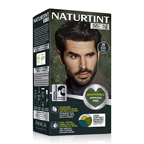 Naturtint Men | Coloración Permanente Sin Amoniaco | 100% Cobertura de Canas | Especial Hombres | Color Natural y Duradero | Ingredientes Naturales | 1N Negro | 170ml